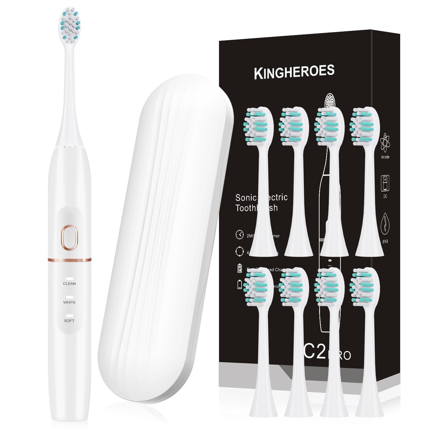 Electric Toothbrush Set, Comes with 8 Brush Heads & Travel Case,4 Modes with 2 Minutes Built in Smart Timer, One Charge for 60 Days, 42000 VPM Motor (Black)