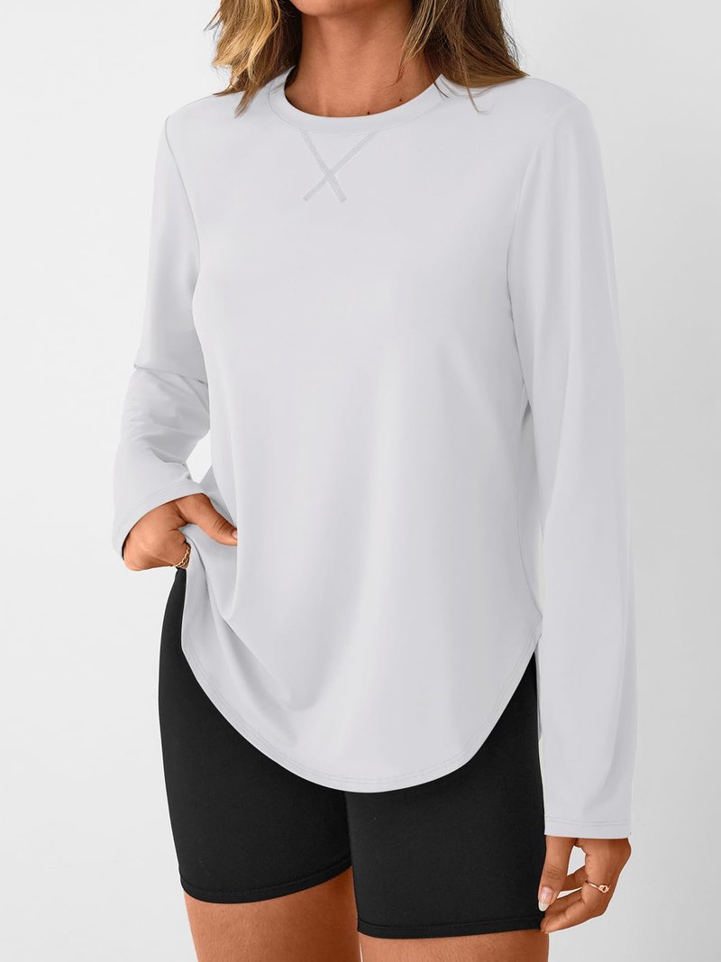 AUTOMET Women's Long Sleeve Workout Tops Running Hiking Sun Shirts Gym UPF 50+ UV Protection Tshirts 2026 Quick Dry Clothes White M
