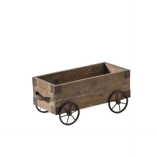 TerkCo Rustic Wooden Wagon Planter, Distressed Wood with Metal Wheels, Farmhouse Style Outdoor Patio Flower Pot,Garden Backyard Planter