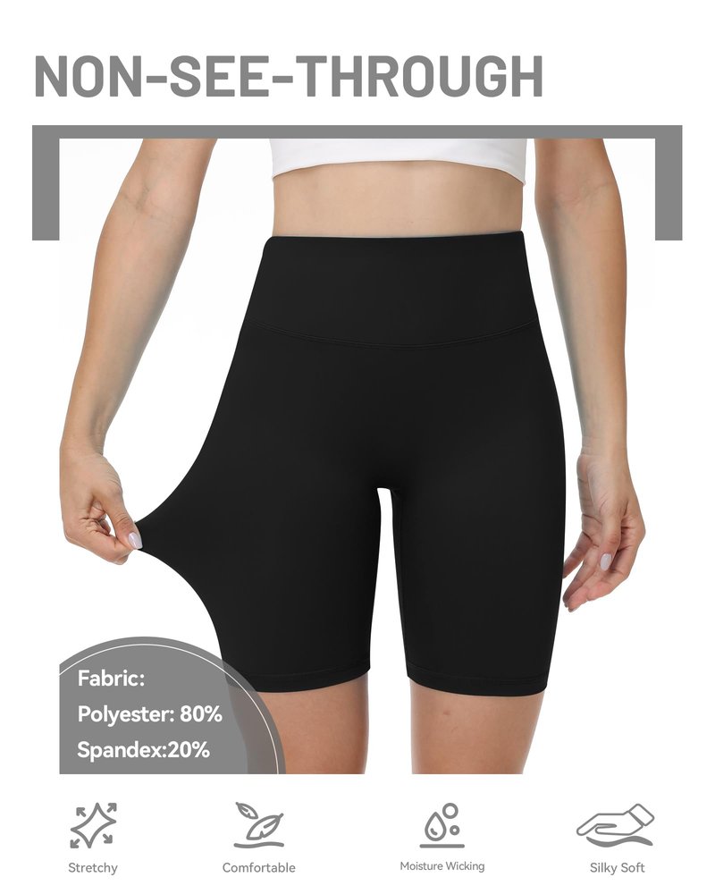 Runhit No Front Seam Biker Shorts for Women - 8'' High Waisted Workout Gym Yoga Running Spandex Compression Shorts Shorts with Tummy Control Black Small