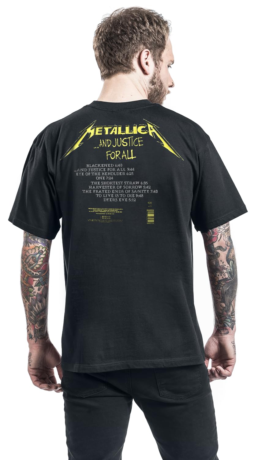 Metallica Men's Justice for All Tracks BL_TS: L T-Shirt, Black (Black Black), Large (Size:Large)