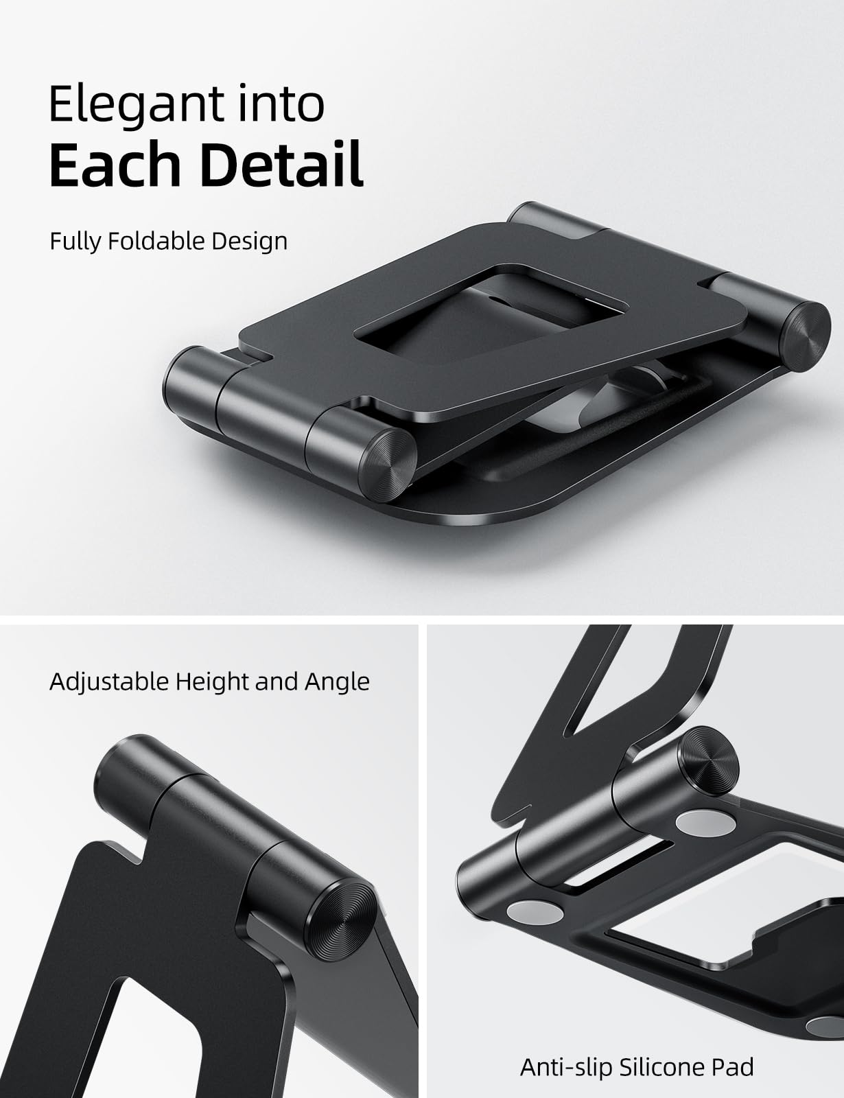 Nulaxy Aluminum Tablet Stand, Fully Foldable Adjustable Desktop Tablet Stand Holder, iPad Accessories for Office Compatible with iPad Air 4/Mini/Pro 11/12.9/10.2/9.7, All 4-11'' Mobile Devices, Black