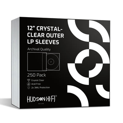 Hudson Hi-Fi Vinyl Record Outer Sleeve Covers - 250 Pack - Premium Crystal Clear Sleeves - Protect Your LP Albums from Scratches, Dirt & Dust - 3 Layers of 30µm Thick No-Acid Exterior Disc Cover