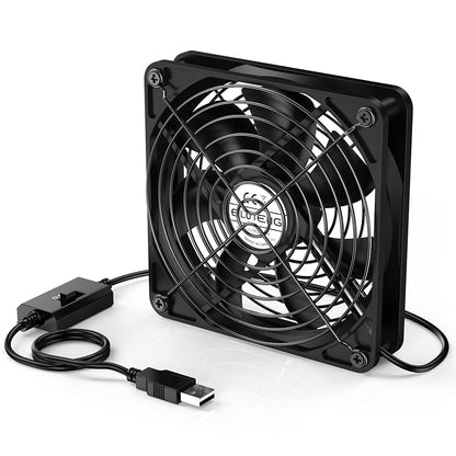 ELUTENG 120mm USB PC Fan 5V with L/M/H 3 Adjustable Speed Portable USB Computer Fan Electronic Cooling Fan 1500 RPM with Metal Grill for Laptop/TV Box/AV Cabinet/PS4/PS5/Router