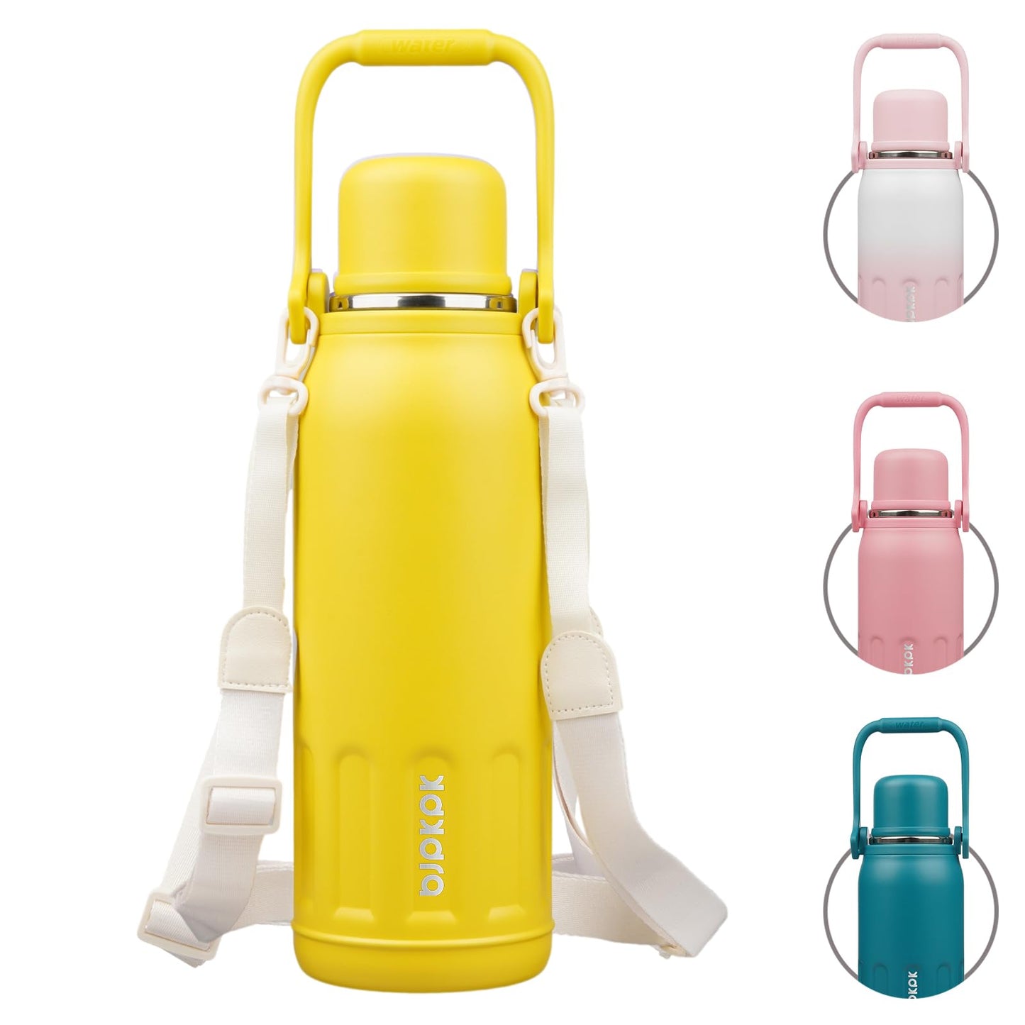 BJPKPK Insulated Thermal Water Bottle Double Wall with Handle and Lid 50oz Stainless Steel Water Bottles for Cold and Hot Beverages,Yellow