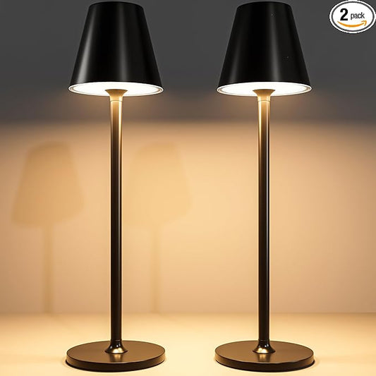 2 Pack LED CordlessTable Lamp,4000mAh Rechargeable Battery Desk lamp,3 Level Brightness Night Light,Minimalist Design, for Couple Dinner/Coffee Table/Restaurant/Bedroom(Black 2pack)