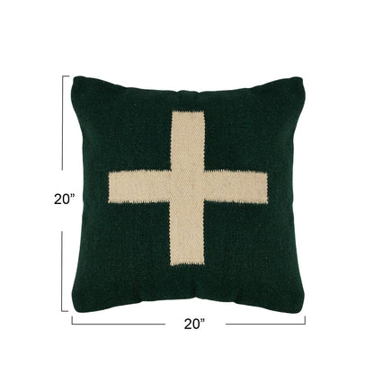 Creative Co-Op Swiss Cross Cotton Wool Throw Natural Pillow, std, Cream and Black