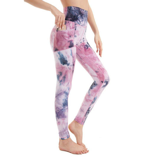 Devirld Womens Yoga Pants with Pockets, Stretch Workout Pants for Women, Colorful Tie Dye Running Gym Sports Leggings for Women, Tie Dye 07, X-Large