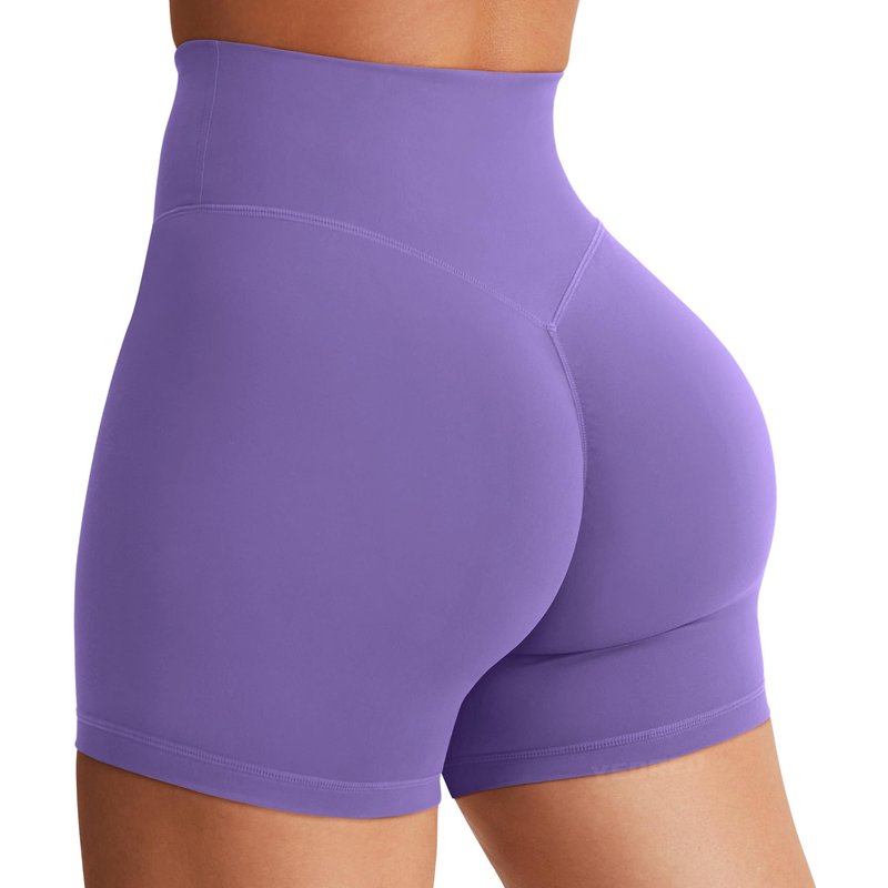 YEOREO Women's Biker Shorts 4.5" / 6" Workout Gym Shorts Craze High Waist Tummy Control Hidden Scrunch Running Yoga Shorts Dahlia Purple XL