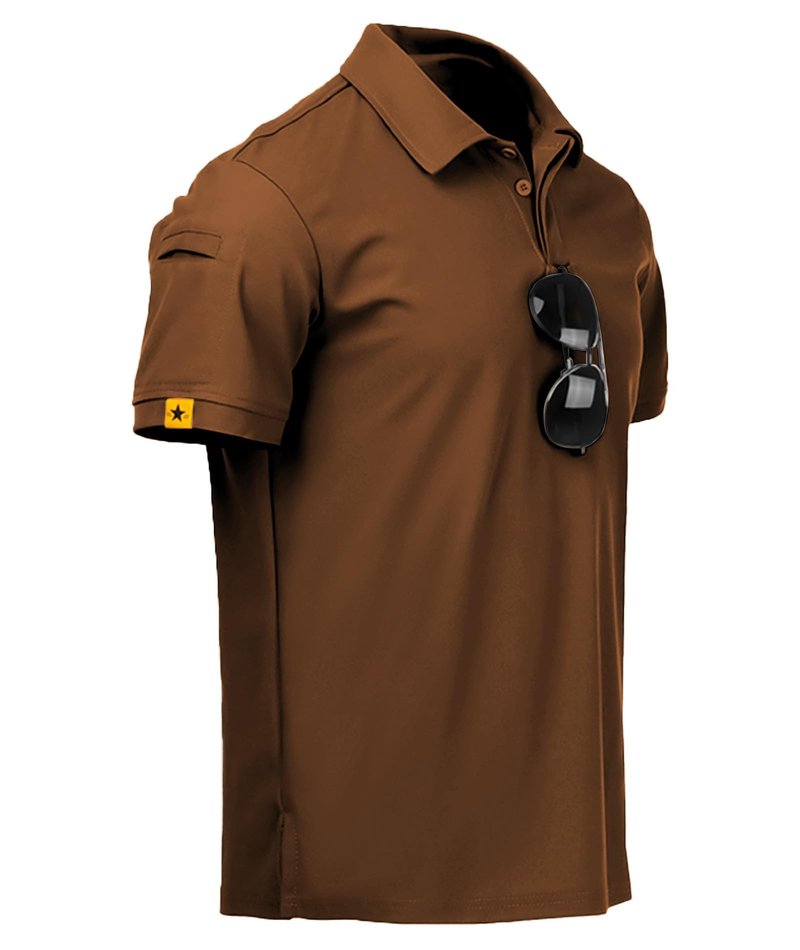 ZITY Mens Polo Shirt Short Sleeve Sports Tactical T-Shirt Athletic Golf Polos Daily Casual Stylish Collared Shirts for Men Brown X-Large