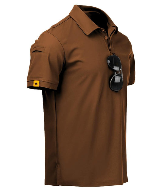 ZITY Mens Polo Shirt Short Sleeve Sports Tactical T-Shirt Athletic Golf Polos Daily Casual Stylish Collared Shirts for Men Brown X-Large