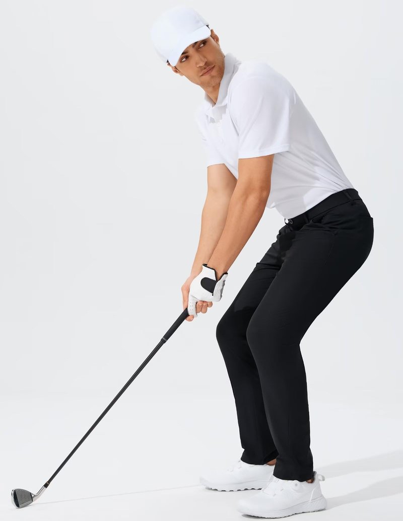 QPNGRP Men's Golf Pants 30"/32"/34" Inseam Lightweight Stretch Work Dress Pants Black 33Wx32L