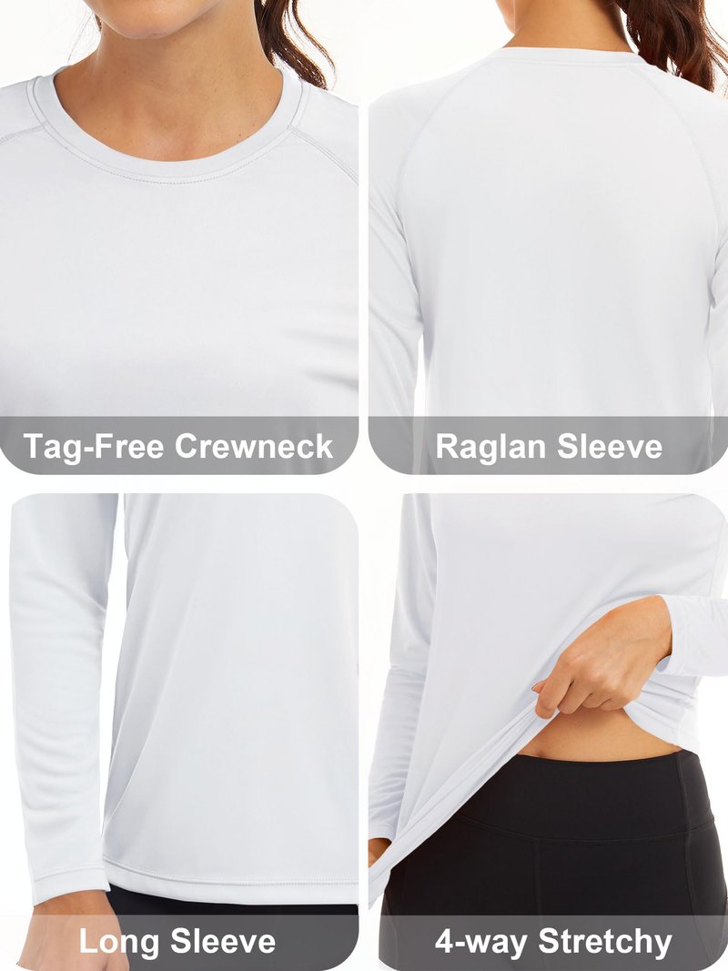 MAGCOMSEN Rash Guard Shirts for Women Hiking Shirts for Women Fishing Shirts for Women SPF Swim Shirts for Women Running Shirts Long Sleeve T Shirts White