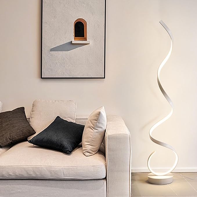 57inch Spiral LED Floor Lamp, Torchiere Super Bright Floor Lamp for Living Rooms & Offices - 3 Light Color Remote Dimmable, Tall Standing Lamp for Bedroom Reading (White)