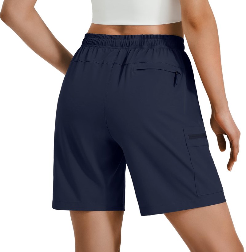 Hugut Women's Lightweight Hiking Cargo Shorts Quick Dry Athletic Shorts Camping Travel Golf Zipper Pockets Water Resistant Navy