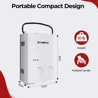 CAMPLUX 5L 1.32 GPM Outdoor Portable Propane Gas Tankless Water Heater With 1.2 GPM Water Pump