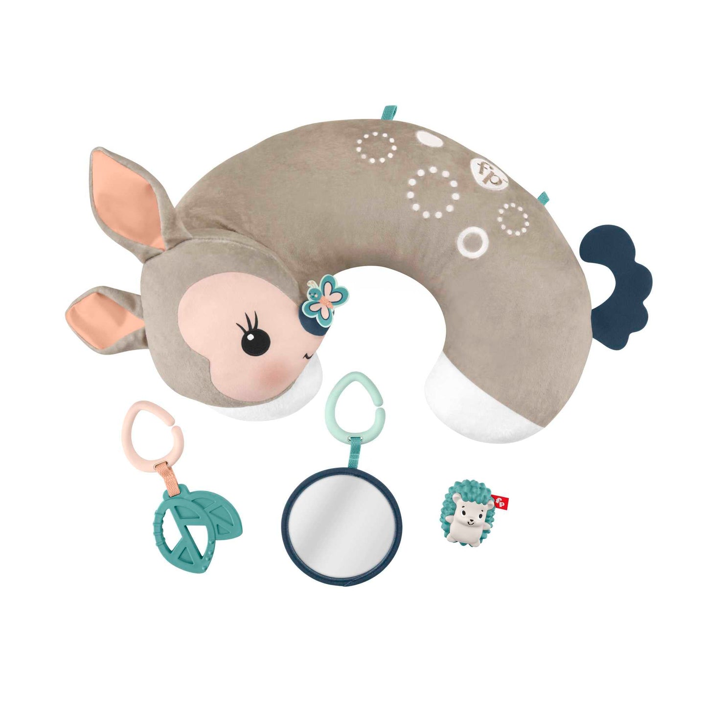 Fisher-Price Baby Toy Tummy Time Fawn Wedge, Animal-Themed Support with Mirror, Teether & Rattle for Developmental Play Newborns Ages 0+ Months