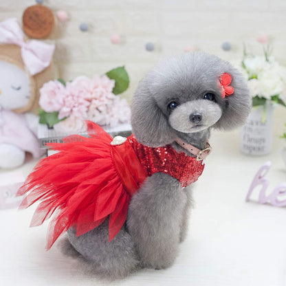 Tangpan Beam Waist Christmas Pet Costume Dog Dance Skirt Satin Camp Party Dress(Red,M)