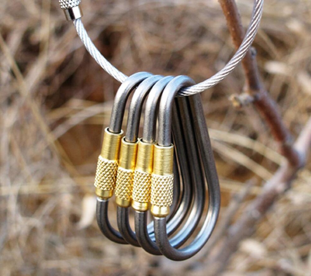 EKLOEN 5pcs MINI Titanium Locking Carabiner, Perfect D-Ring for Outdoor and Indoor Use