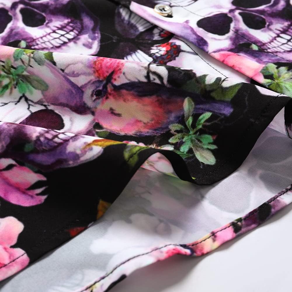 Men's Halloween Shirt Short Sleeve Button Down Male Funny Print Hawaiian Shirt Holiday Beach Skull Pumpkin Bat Witch Tops