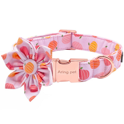 ARING PET Halloween Dog Collars with Detachable Flower, Pink Pumpkin Pet Collar with Metal Buckle for Puppy Small Medium Large Boy Girl Dog-XS