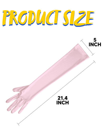 Spooktacular Creations Long Opera Party Gloves, 20s Satin Dress Pink Gloves for Women, Silk Stretchy Elbow Length Bridal Dress, 21 inches
