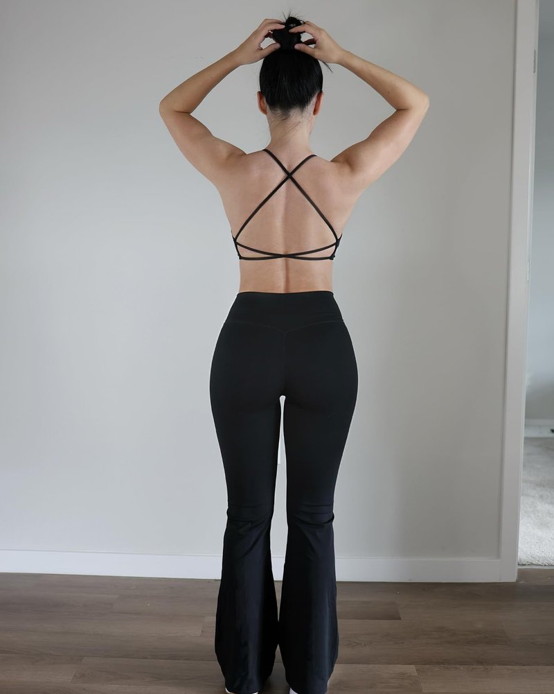 AUROLA Fire Flare Leggings for Women, Crossover High Waisted Yoga Pants Tummy Control Wide Leg Bootcut Leggings-30 Inseam(Black,M)