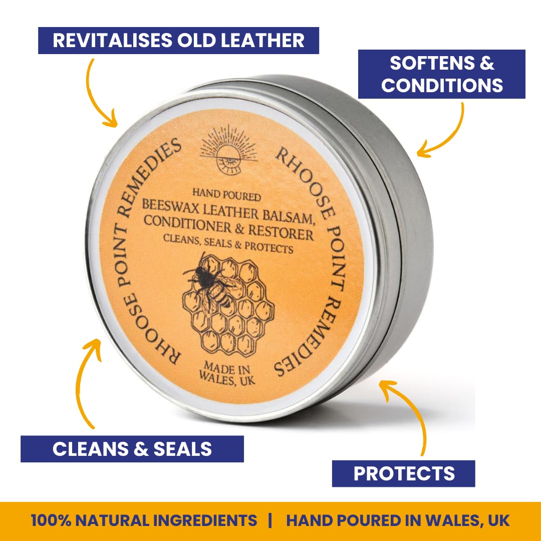 Beeswax Leather Balsam Rich Conditioner & Restorer 300ml - 100% Natural Ingredients CLEANS SEALS & PROTECTS Handpoured in UK Chemical Free Biodegradable Moisturises Nourishes Prolongs Life of Items