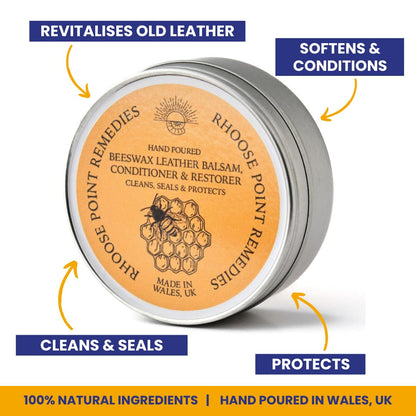 Beeswax Leather Balsam Rich Conditioner & Restorer 300ml - 100% Natural Ingredients CLEANS SEALS & PROTECTS Handpoured in UK Chemical Free Biodegradable Moisturises Nourishes Prolongs Life of Items