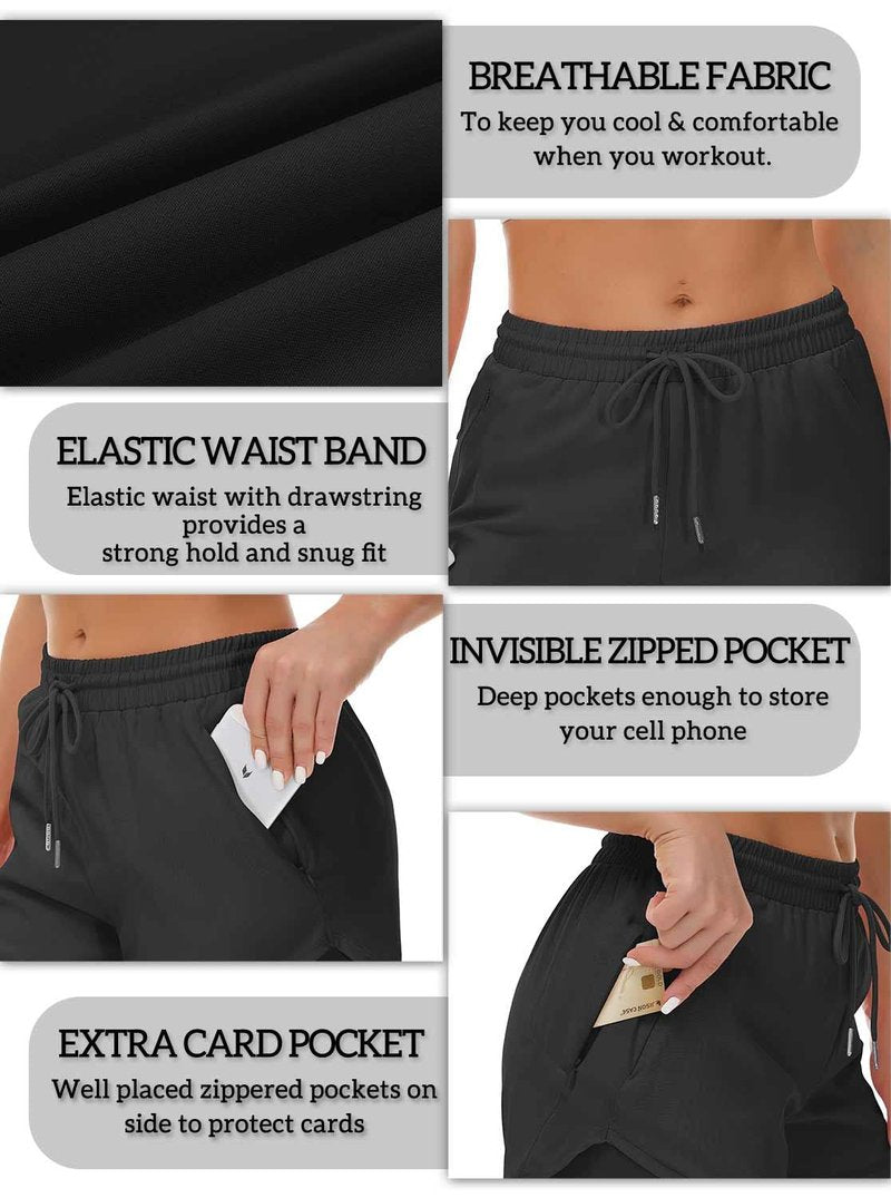 Mancreda Women's Running Shorts with Liner 3 Zipper Pockets Elastic Workout Athletic Gym Yoga Shorts(BK,XXL) Black