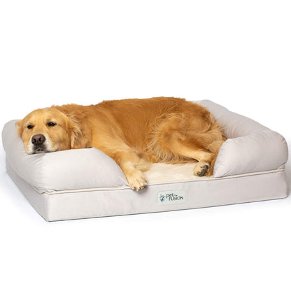 PetFusion Dog Bed Large Dog Sofa Washable Memory Foam Pet Bed Ultimate Bed for Dogs Removable Cover Comfortable Soft Bed with Bolster For Medium and Large Dogs - Sandstone - Large (91 x 71 x 23cm)
