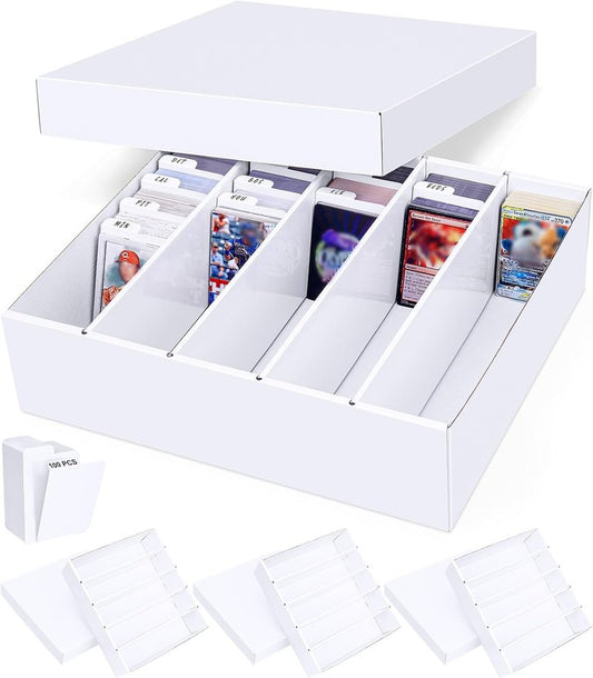Trading Card Storage Box - 5 Row Cardboard Organizer with Dividers | 4 Pack for MTG, TCG, Sports Cards