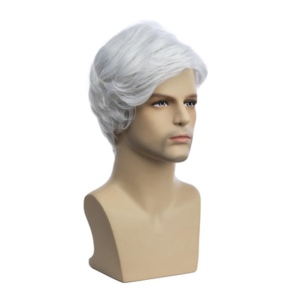 Baruisi Men Wigs Short White Wig Synthetic Heat Resistant Natural Halloween Cosplay Hair Wig