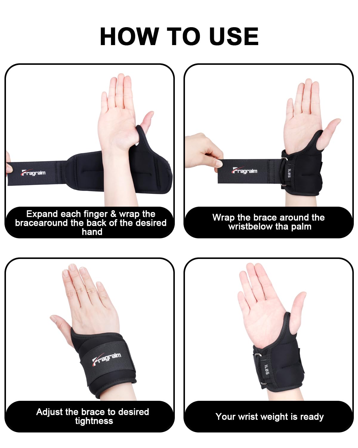 Fragraim Wrist Weights for Women Men with Thumb Loops Lock 3lb*2 Wrist and Ankle Weights Sets for Walking Running Strength Training Exercises- Black