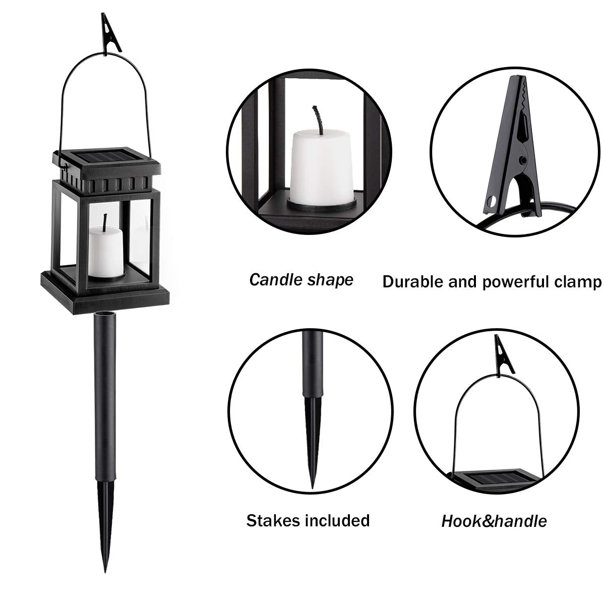 GIGALUMI 8 Pack Solar Hanging Lantern Outdoor, Candle Effect Light with Stakes for Garden, Patio, Lawn, Deck, Umbrella, Tent, Tree, Yard, Driveway-Warm White