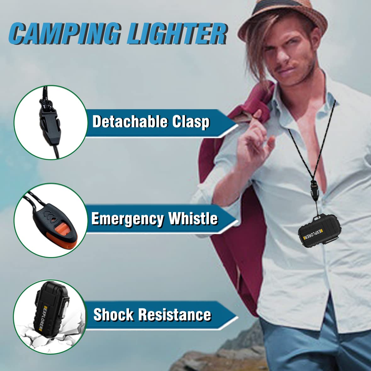 Waterproof Butane Torch Lighter Refillable Windproof Jet Flame Lighters for Fireplace Fireworks Grill Camping BBQ Lighter, Black(Without Gas)