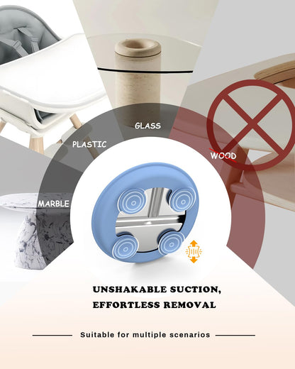 Bakpoco Stainless Steel Toddler Plate with Suction, 9” Divided Plates with Removable Silicone Sleeves for Kids, Non Toxic & BPA Free | Non Slip | Unbreakable Baby Snack Dishes Set of 2, Blue & Gray