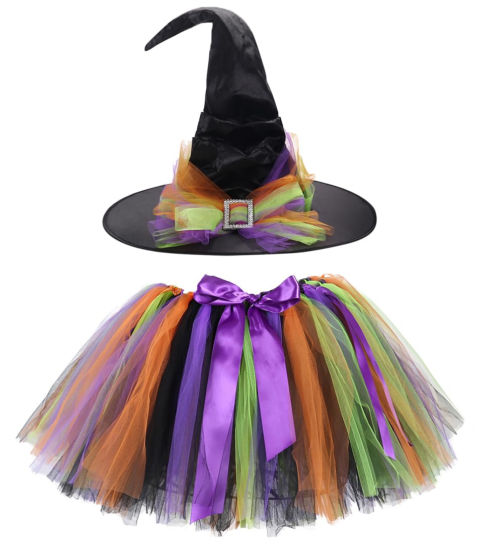 Tutu Dreams Adult Halloween Costumes for Women Witch Tutu Skirt Hats Rainbow Scary Party Favors Supplies (Free size, Halloween-2)
