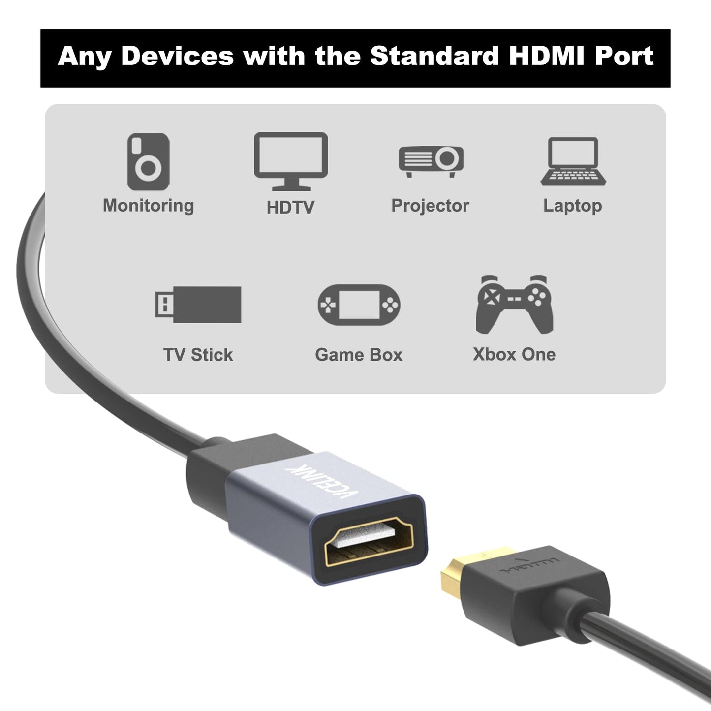 VCELINK HDMI Coupler 8K, HDMI 2.1 Female to Female Extension Adapter to Extend 2 Short Cables, Support 8K@60Hz / 4K@120Hz 120UHD, 3D, HDR, ARC Compatible with Laptop, PC, Monitor, Roku TV, 2 Pack