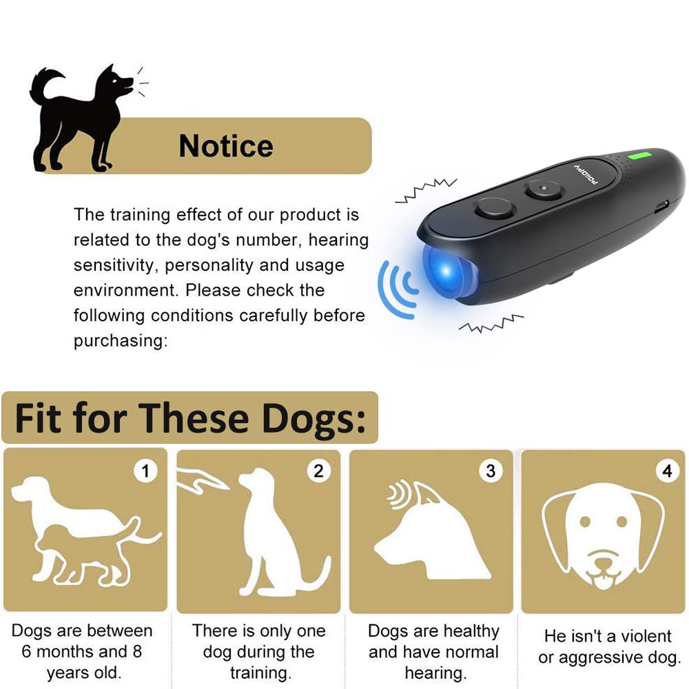 Anti Bark Device for Dog-Variable Frequency Ultrasonic Dog Bark Deterrent Rechargeable 2 in 1 Dog Barking Control Device Handheld Dog Training Tool Barking Behavior Trainer 16.4 Ft Range 100% Safe