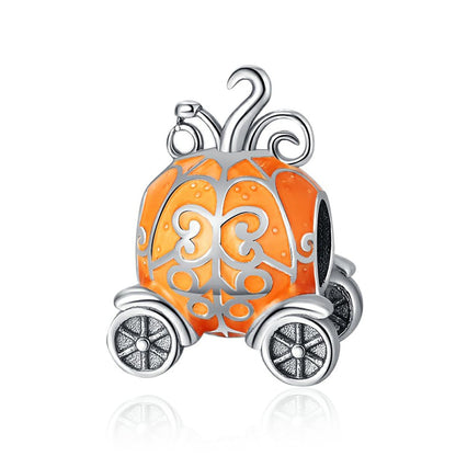 BEVALY Halloween Glow-in-the-dark Pumpkin Car Charm Fit for Pandora Bracelets and Necklaces, 925 Sterling Silver Bead Jewelry Gift for Women