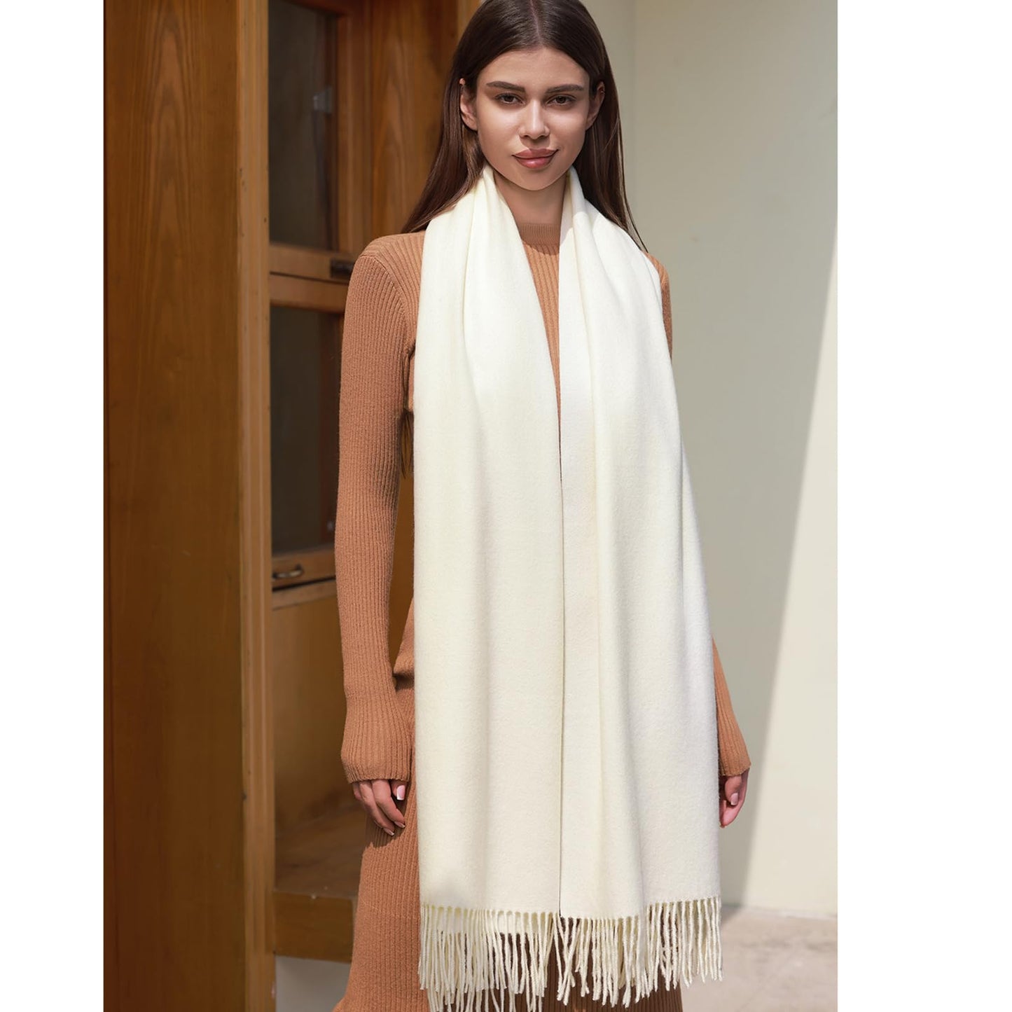 RIIQIICHY Women Scarf Ivory Pashmina Shawls and Wraps for Wedding Ladies Winter Scarves