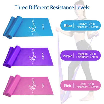 Therapy Flat Resistance Bands Set, Latex Free Flat Exercise Stretch Bands for Stretching, Flexibility, Pilates, Yoga, Ballet, Gymnastics and Rehabilitation Pin, Purple, Blue (3 Packs, 4.9FT Long)