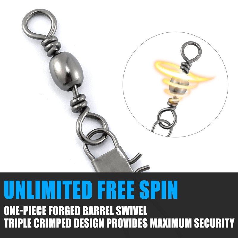 Dr.Fish 50 Pack Fishing Snap Swivels, Barrel Swivels Fishing Tackles, Stainless Steel Safty Interlock Snaps Leader Line Lure Connector Fresh&Saltwater #8