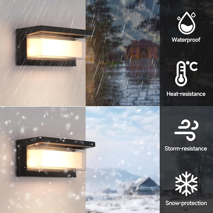 Outdoor Porch Light,15%-100% Dimmable Indoor Wall Light Fixtures,3000K/4000K/6500K Adjustable,24W Exterior Wall Lighting,Waterproof Outdoor Modern Wall Sconce Lights,2160LM Indoor Wall Sconce 2 Pack