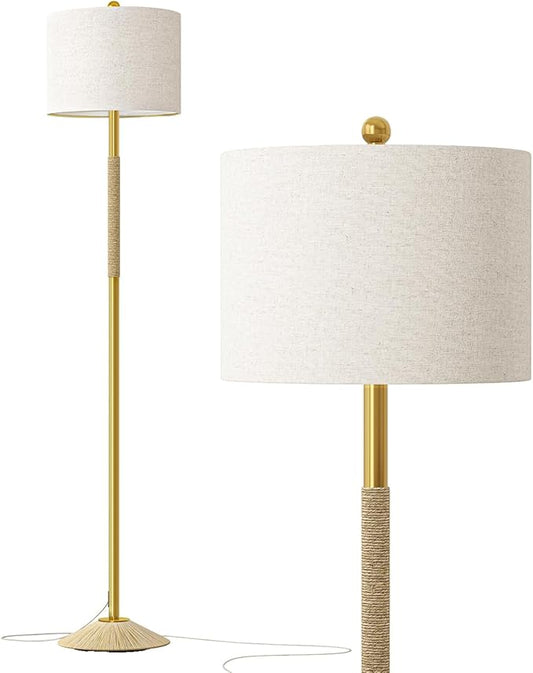 Oneach 63" Modern Floor Lamp for Living Room, Gold Boho Standing Lamp with Unique Rope Design, Rotary Switch, Farmhouse Tall Lamps for Bedroom Office Dining Room (Without Bulb)