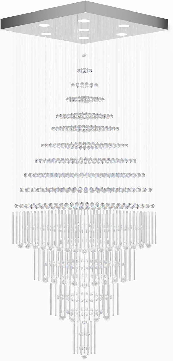 D32''X H110'' High Ceiling Chandelier Crystal Raindrop Chandeliers Staircase Large Chandelier Villa Entrance Foyer Hanging Light High Ceiling Pendant Light Fixture with LED Dimmable