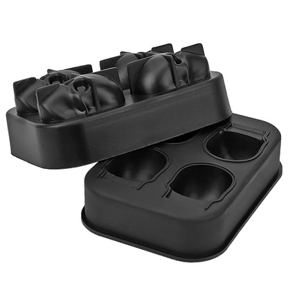 Ice Mold Skull 3D Flexible Silicone Ice Cube Molds Maker Tray, 4 Giant Skulls, Round Ice Cube Maker