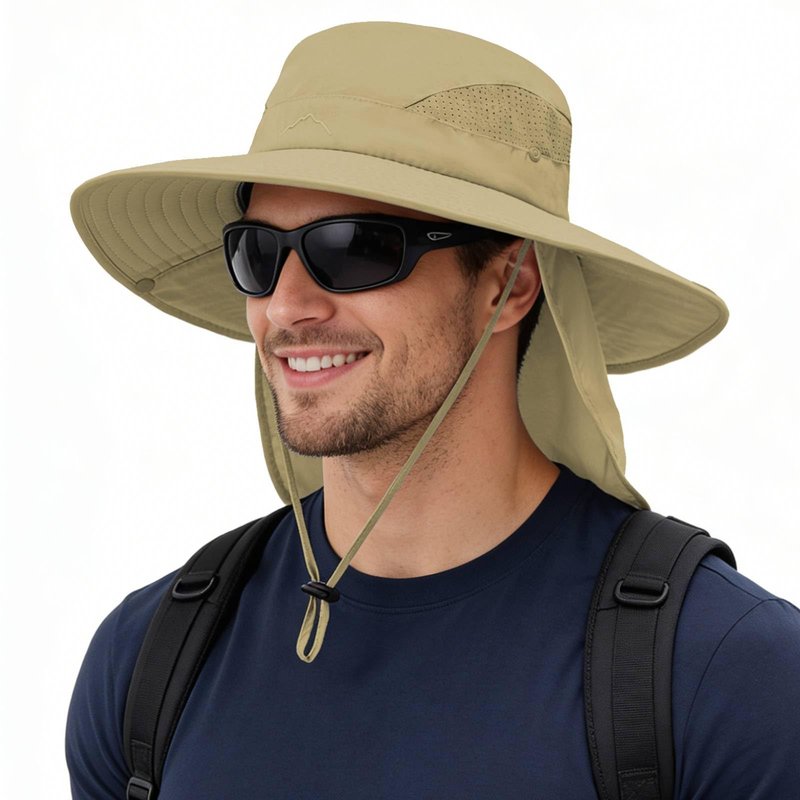 ZOORON UPF 50+ Wide Brim Sun Hat with Neck Flap, Laser Cut Mesh Fishing Hat, Lightweight Water-Resistant Bucket Hat for Men Women Outdoor