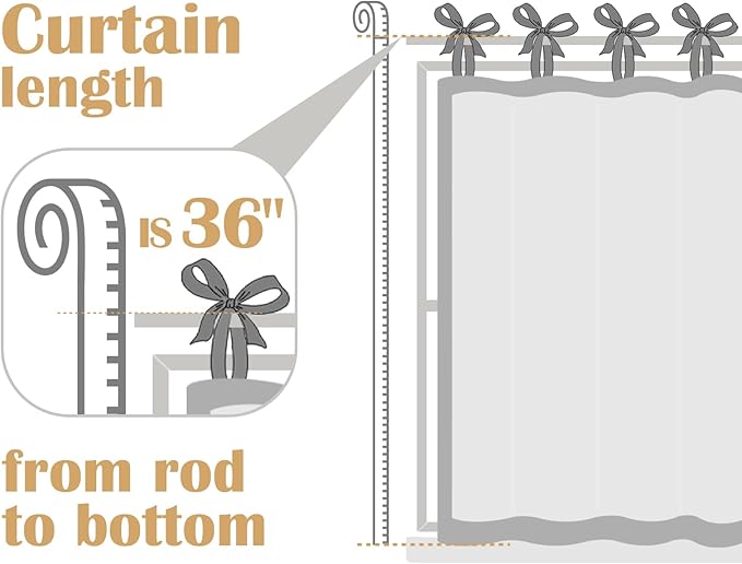 jinchan Tie Top Linen Kitchen Curtains 36 Inches Striped Tier Curtains Farmhouse Modern Cafe Style Small Window Treatments Airy Light Filtering Rod Pocket for Living Room Bathroom 2 Panels Tan